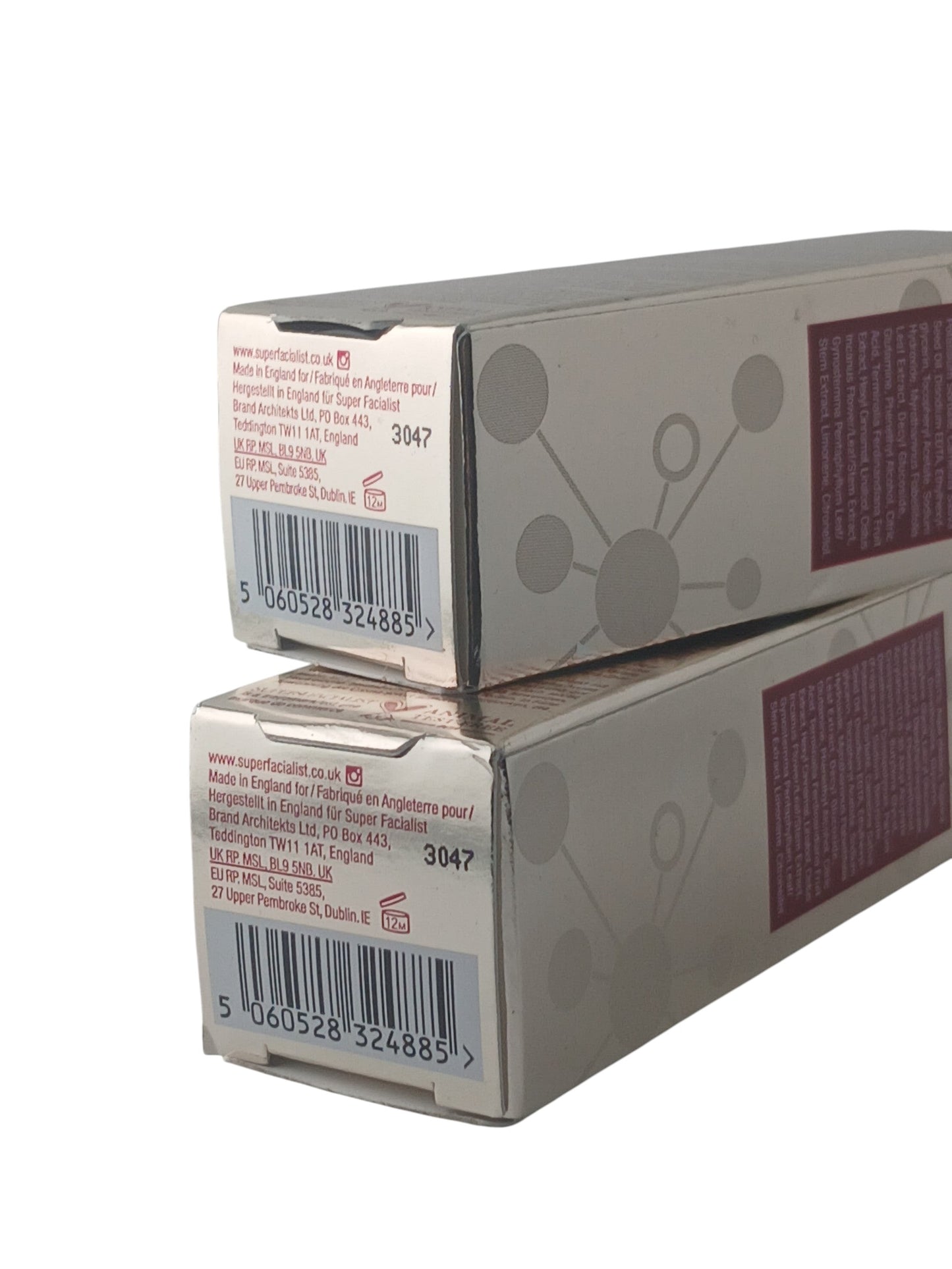 Department Store UK Super Facialist Hexapeptide 9 anti-ageing serum twin pack boxes showing barcodes and ingredients