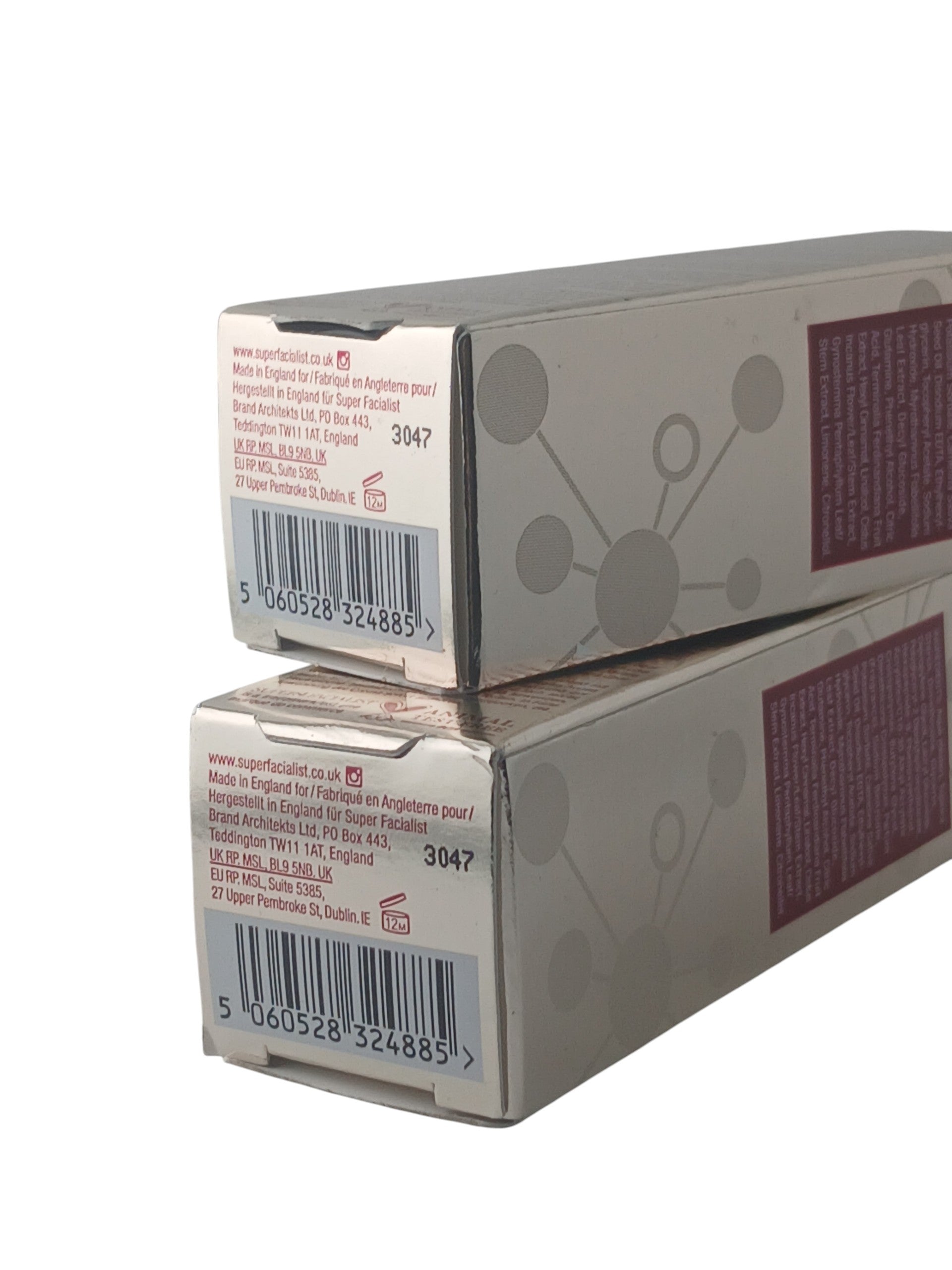 Department Store UK Super Facialist Hexapeptide 9 anti-ageing serum twin pack boxes showing barcodes and ingredients
