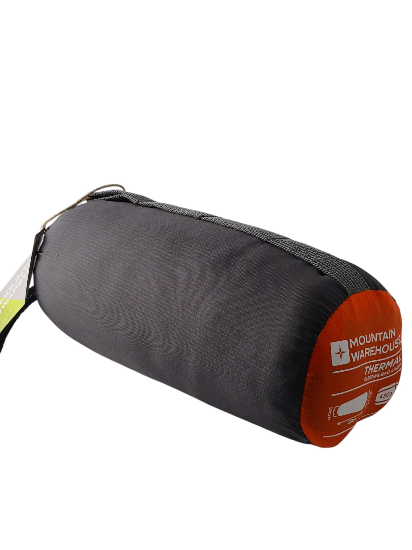 Department Store UK Mountain Warehouse thermal mummy sleeping bag liner in a grey and orange storage sack
