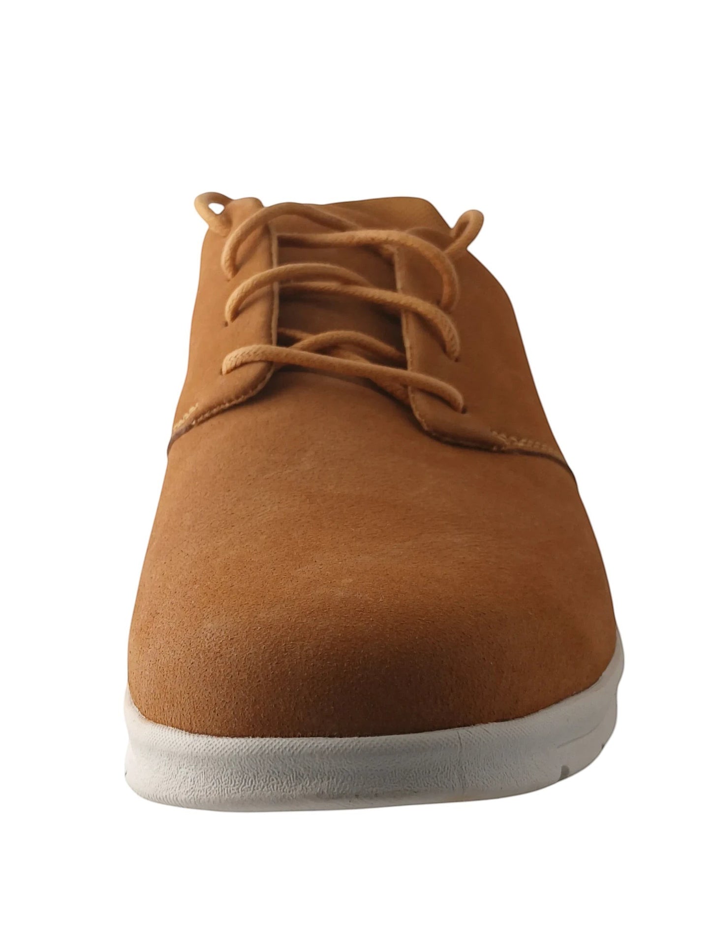 Department Store UK Timberland tan lace-up casual sneakers with a smooth finish and white comfort sole.