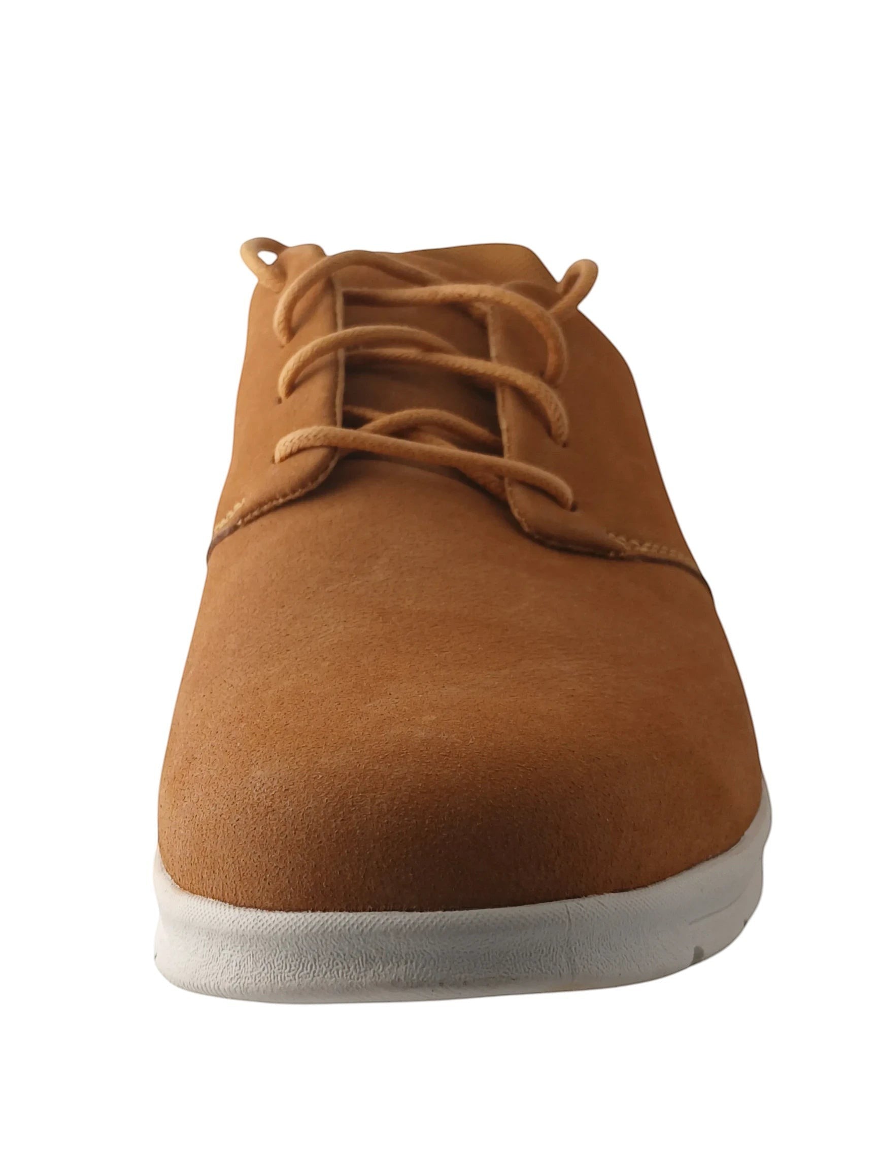 Department Store UK Timberland tan lace-up casual sneakers with a smooth finish and white comfort sole.