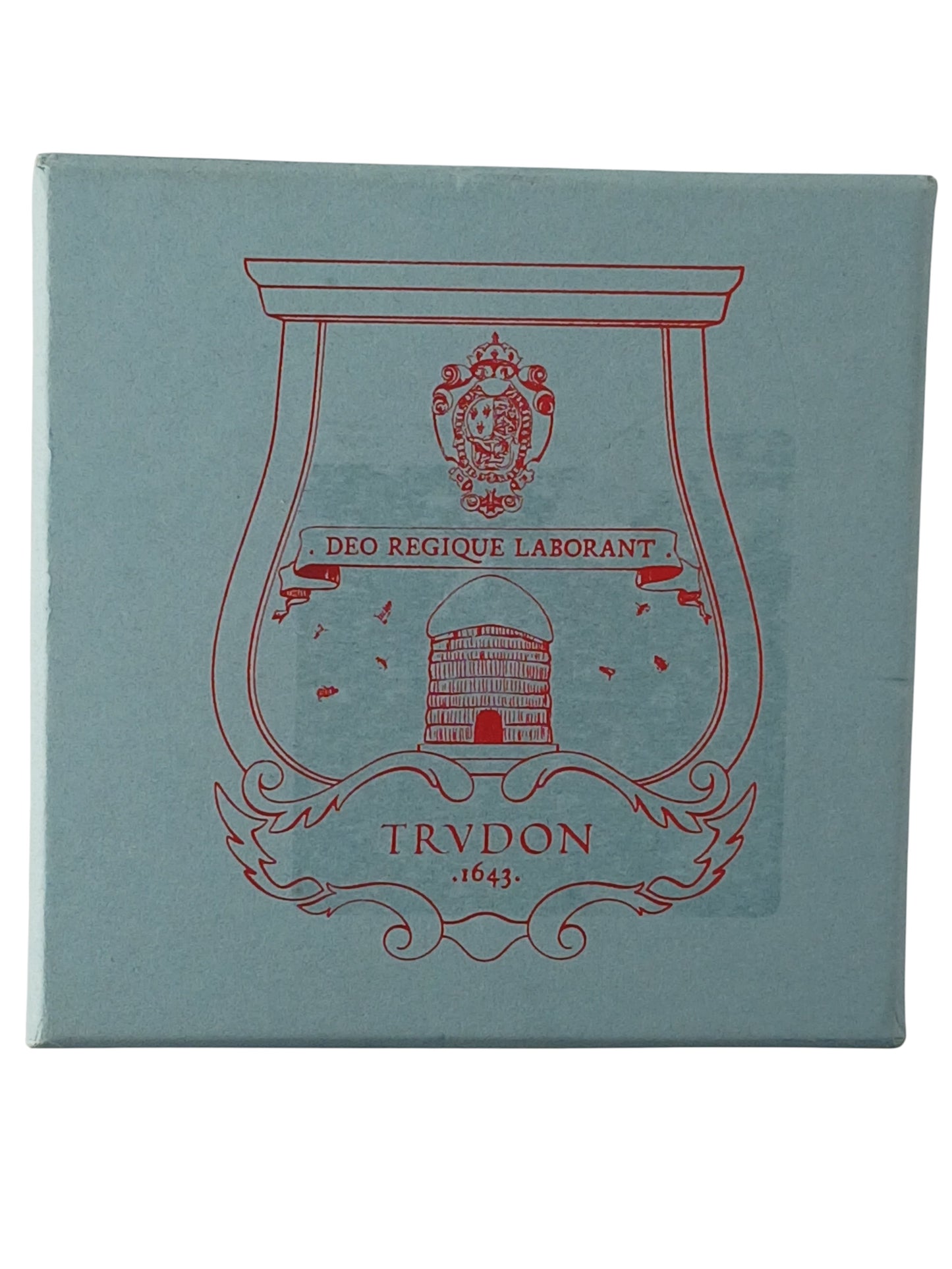 Department Store UK Trudon Gabriel scented candle light blue presentation box with red logo emblem