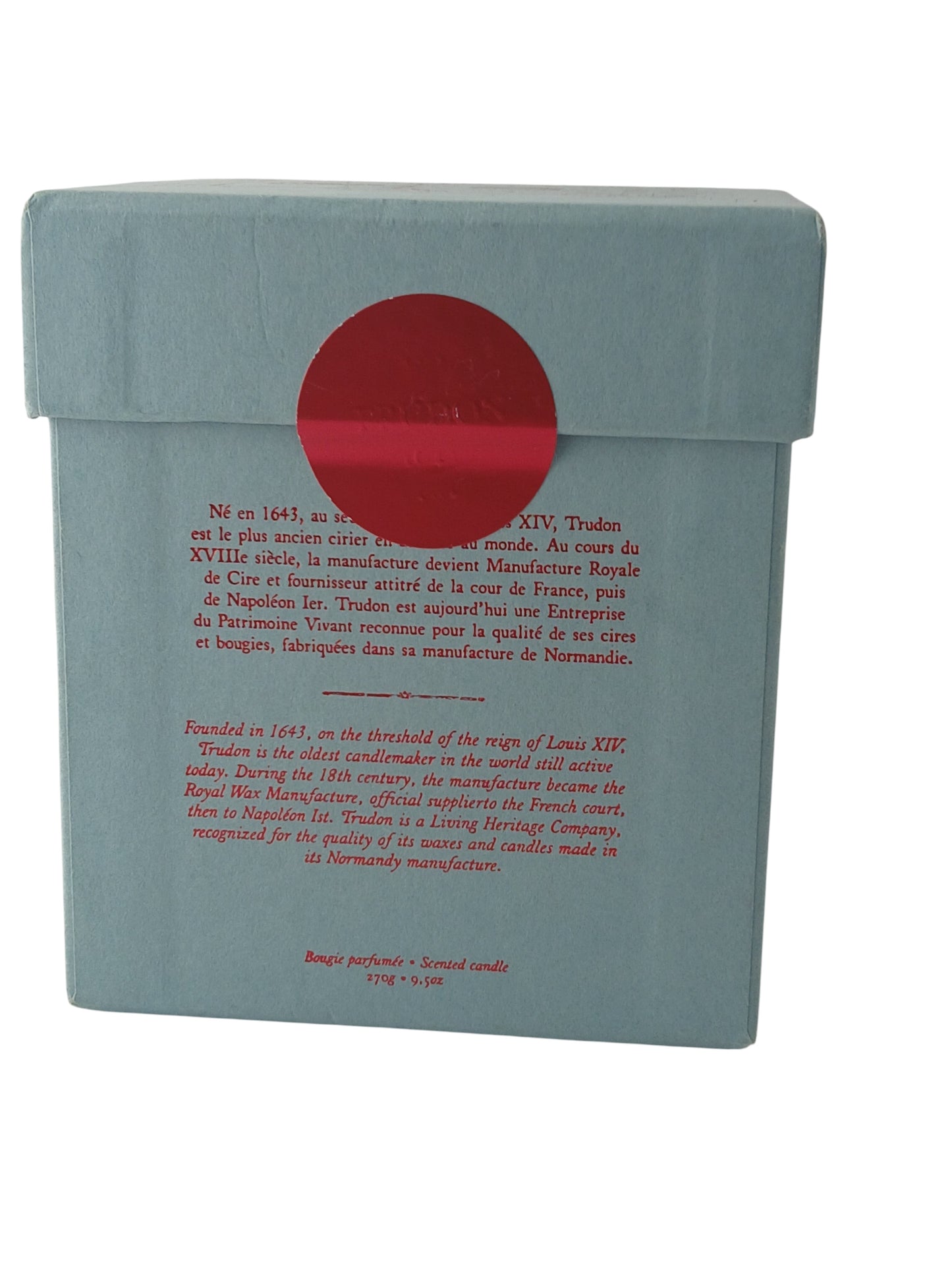 Department Store UK Trudon Gabriel scented candle light blue presentation box with red wax seal