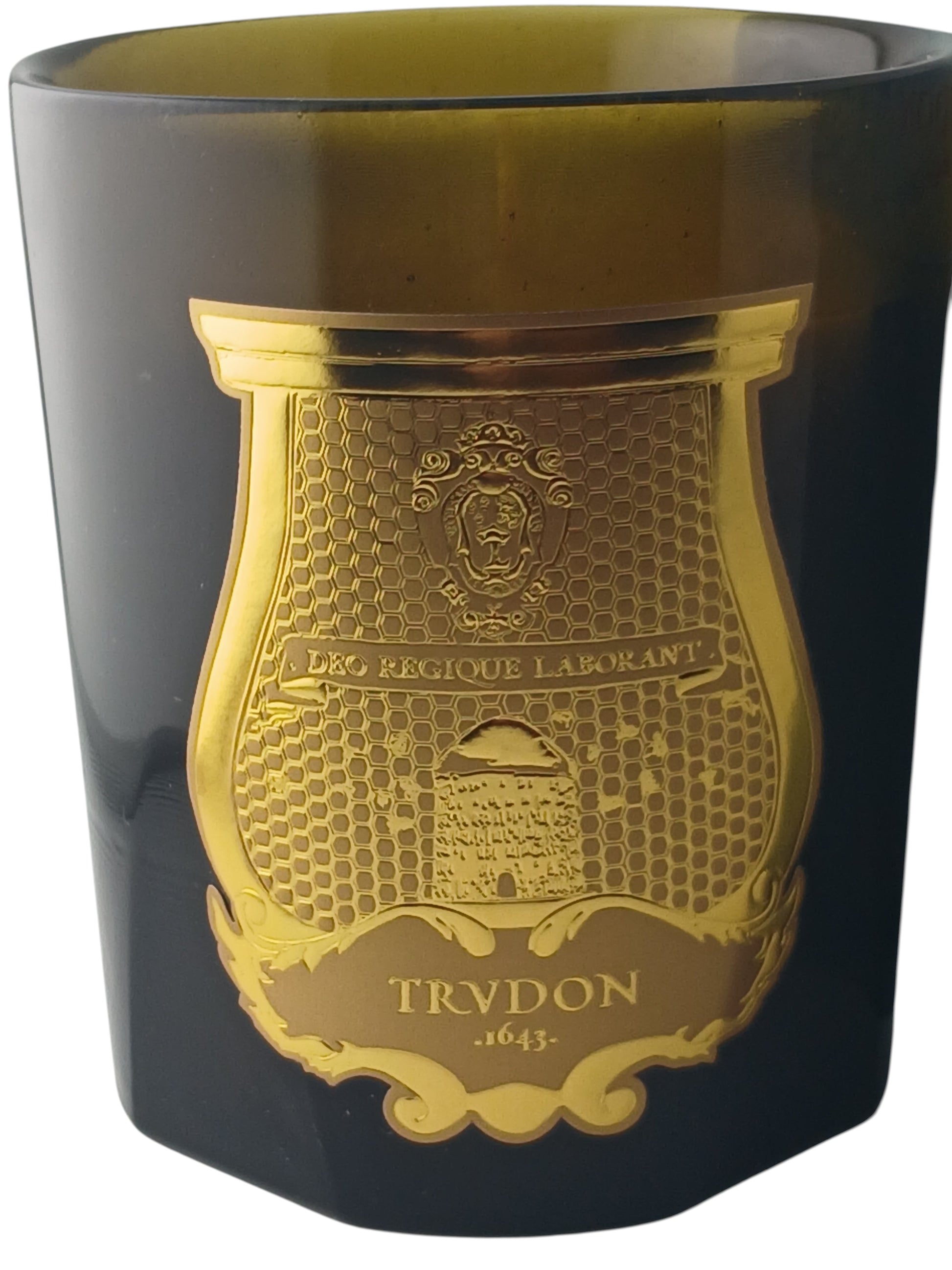 Department Store UK Trudon Gabriel scented candle in a dark green glass vessel with a signature gold embossed label.