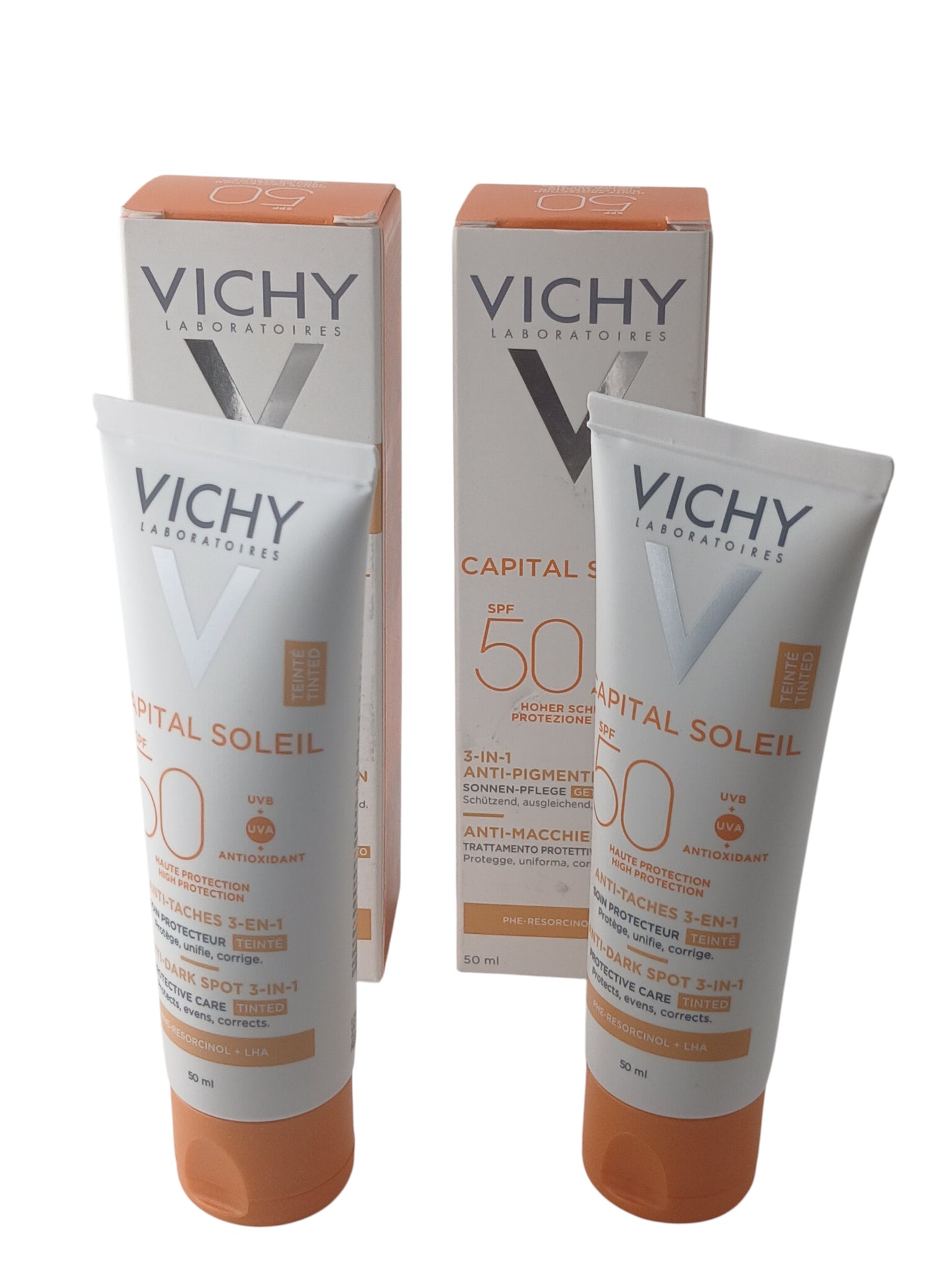 Department Store UK Vichy Capital Soleil SPF50 tinted anti-dark spot protective cream twin pack with boxes