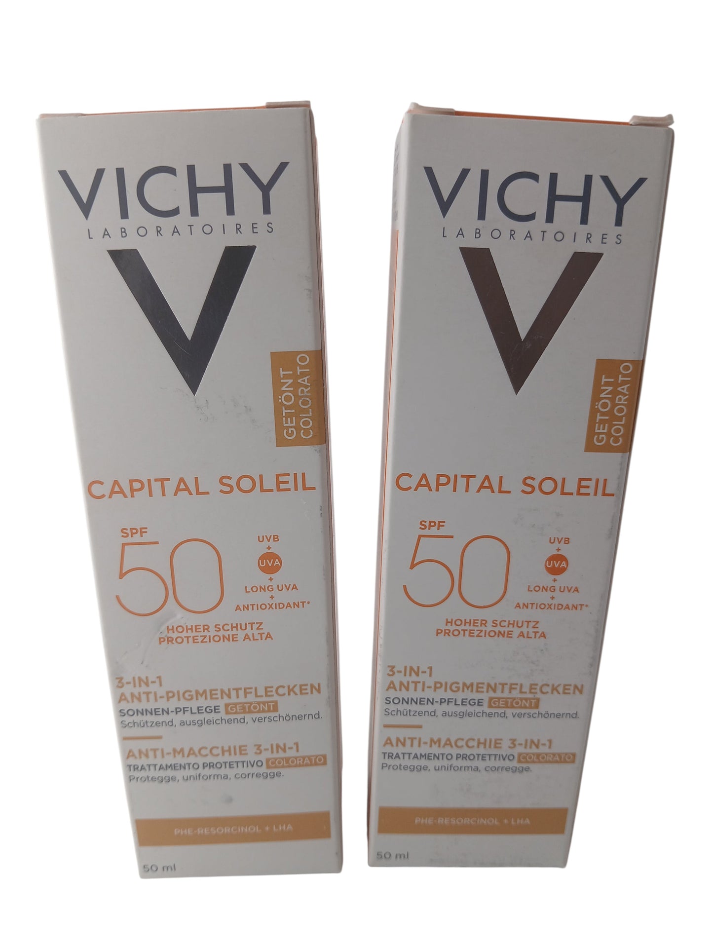 Department Store UK twin pack of Vichy Capital Soleil Anti-Dark Spot 3-in-1 tinted SPF50 protective face cream