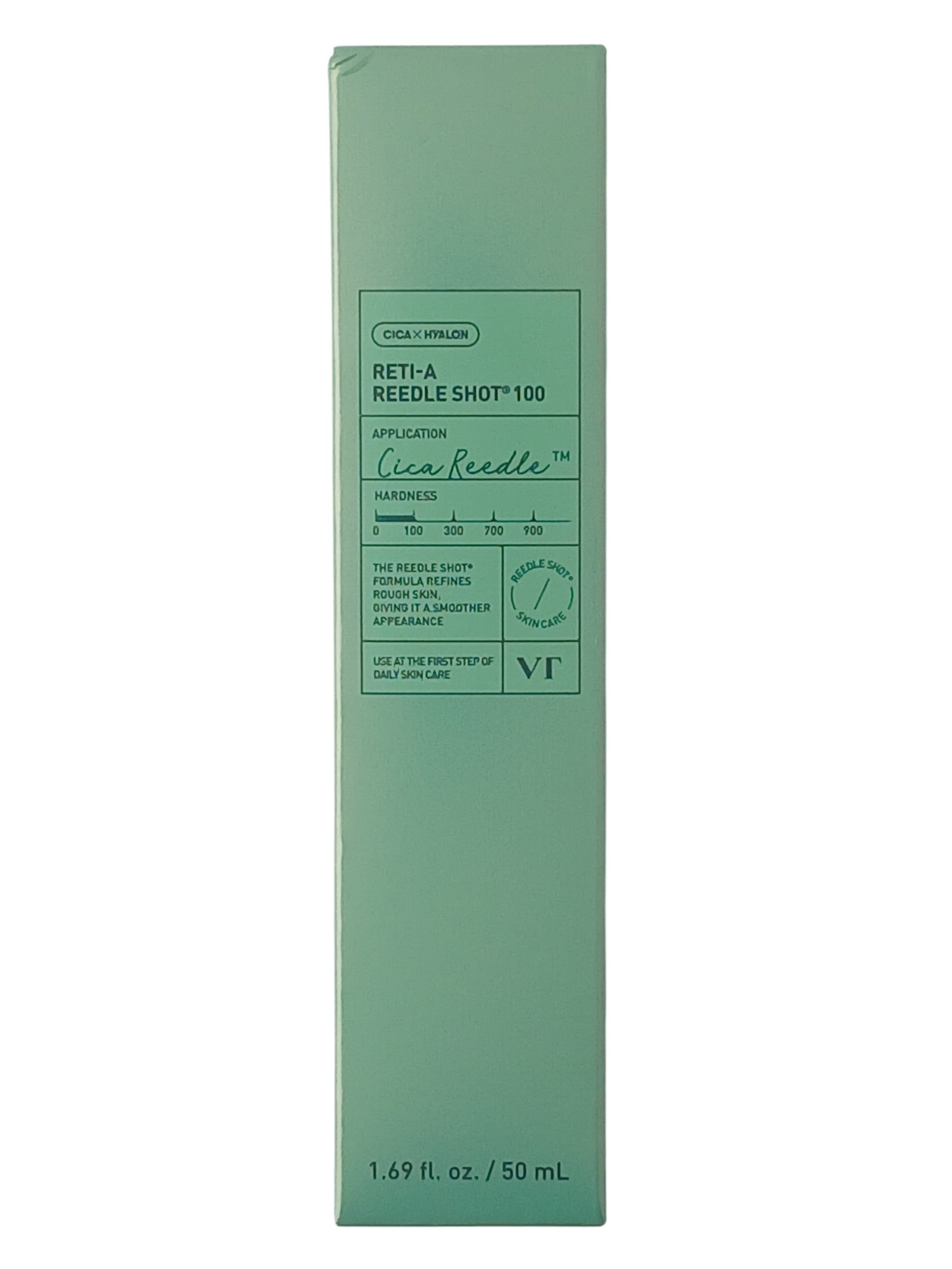 Department Store UK VT Cosmetics Ret-A Reedle Shot 100 facial serum in a light green box with Cica Reedle technology.