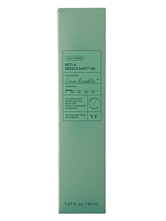 Department Store UK VT Cosmetics Ret-A Reedle Shot 100 facial serum in a light green box with Cica Reedle technology.