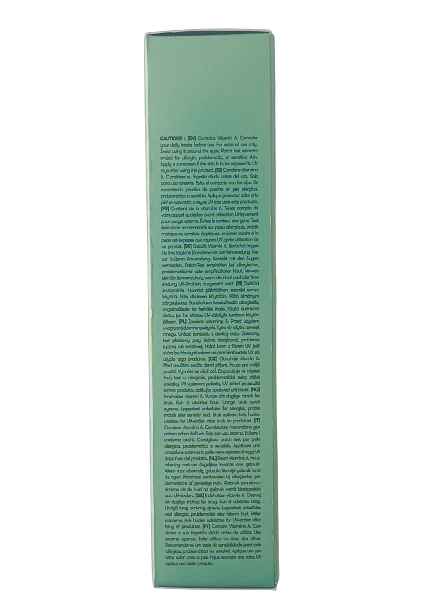 Department Store UK VT Cosmetics Ret-A Reedle Shot facial serum packaging showing multilingual caution text
