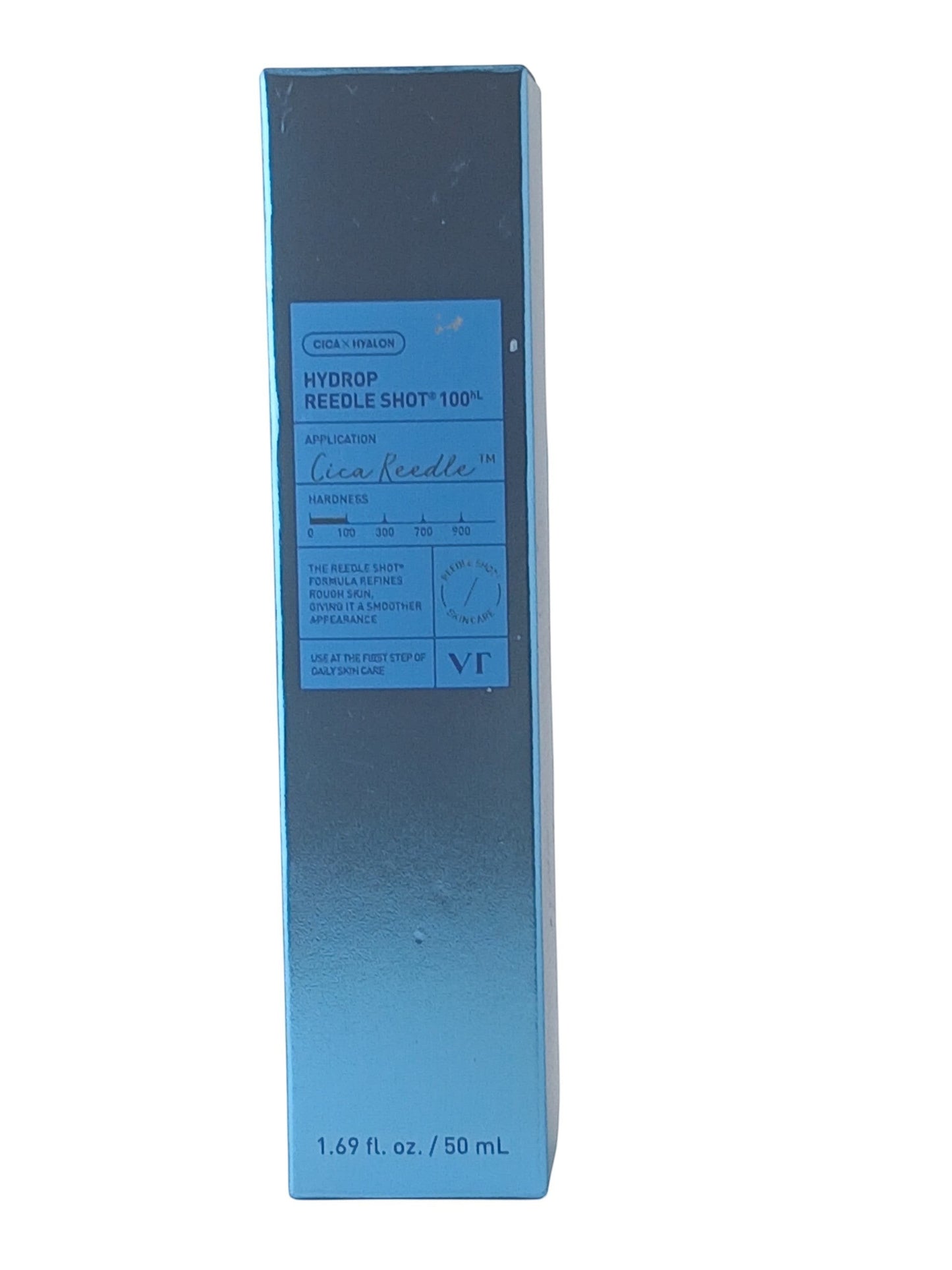 Department Store UK VT Hydrop Reedle Shot 100 facial serum in a metallic blue 50ml box for skin texture refinement.