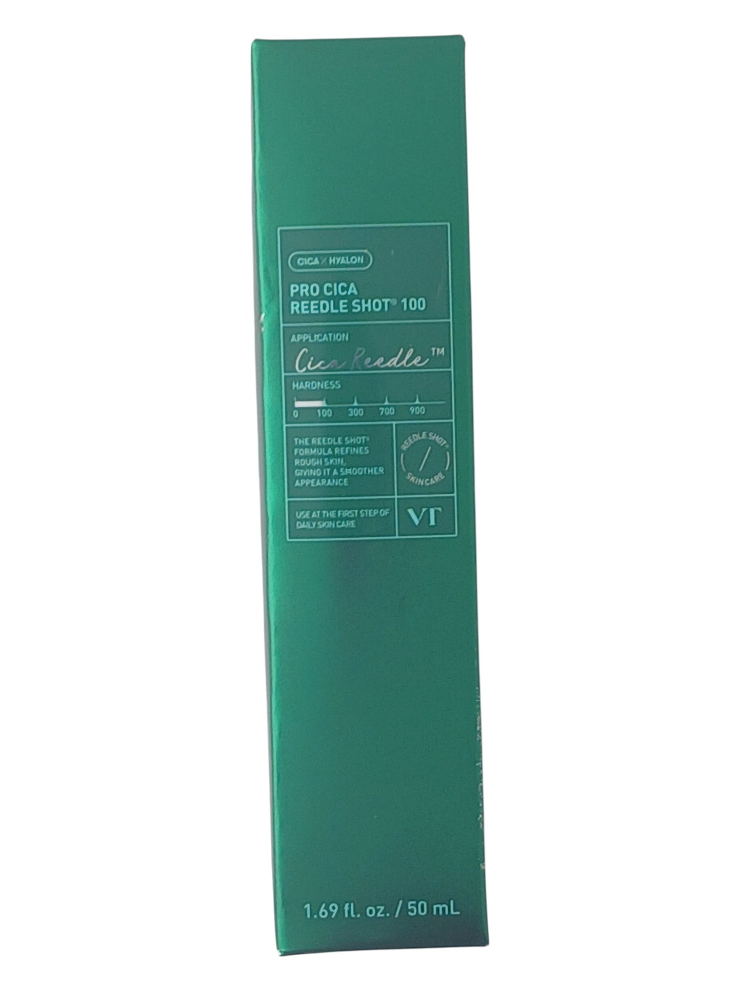 Department Store UK VT Pro Cica Reedle Shot 100 facial serum in a green 50ml box for skin texture refinement.