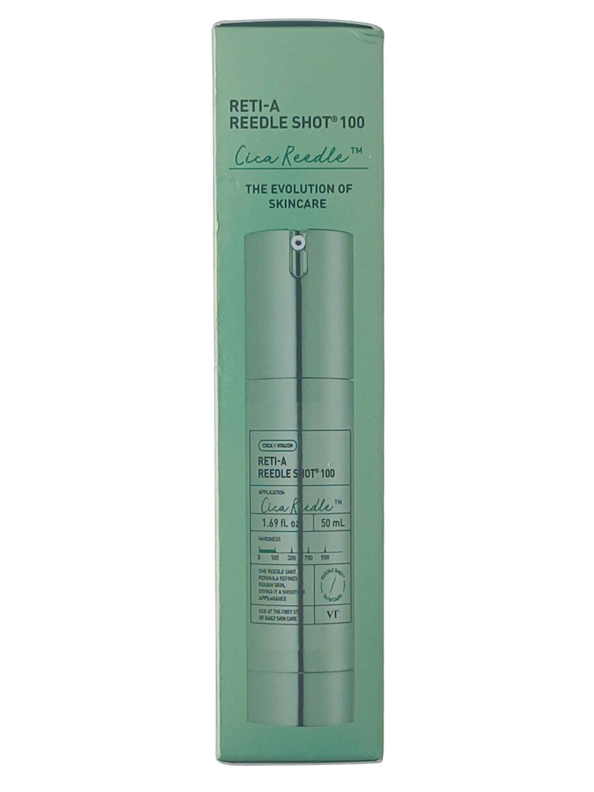 Department Store UK VT Cosmetics Ret-A Reedle Shot 100 facial serum in a light green pump bottle packaging.