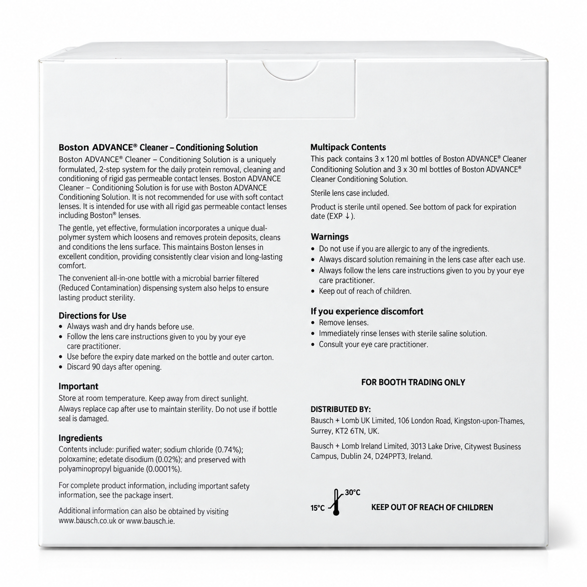 Bausch + Lomb Boston Cleaning & Conditioning Solutions, 3 x 30ml and 3 x 120ml
