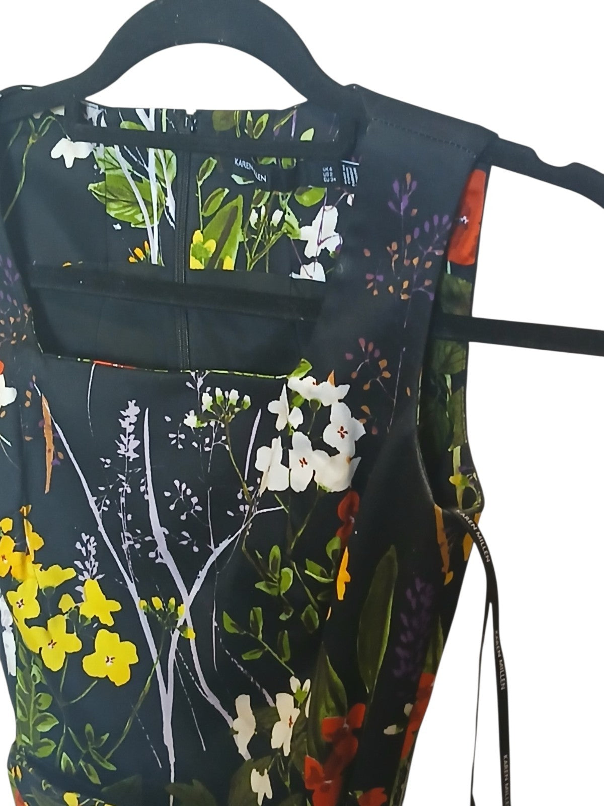 Department Store UK Karen Millen black floral fit and flare dress detail view