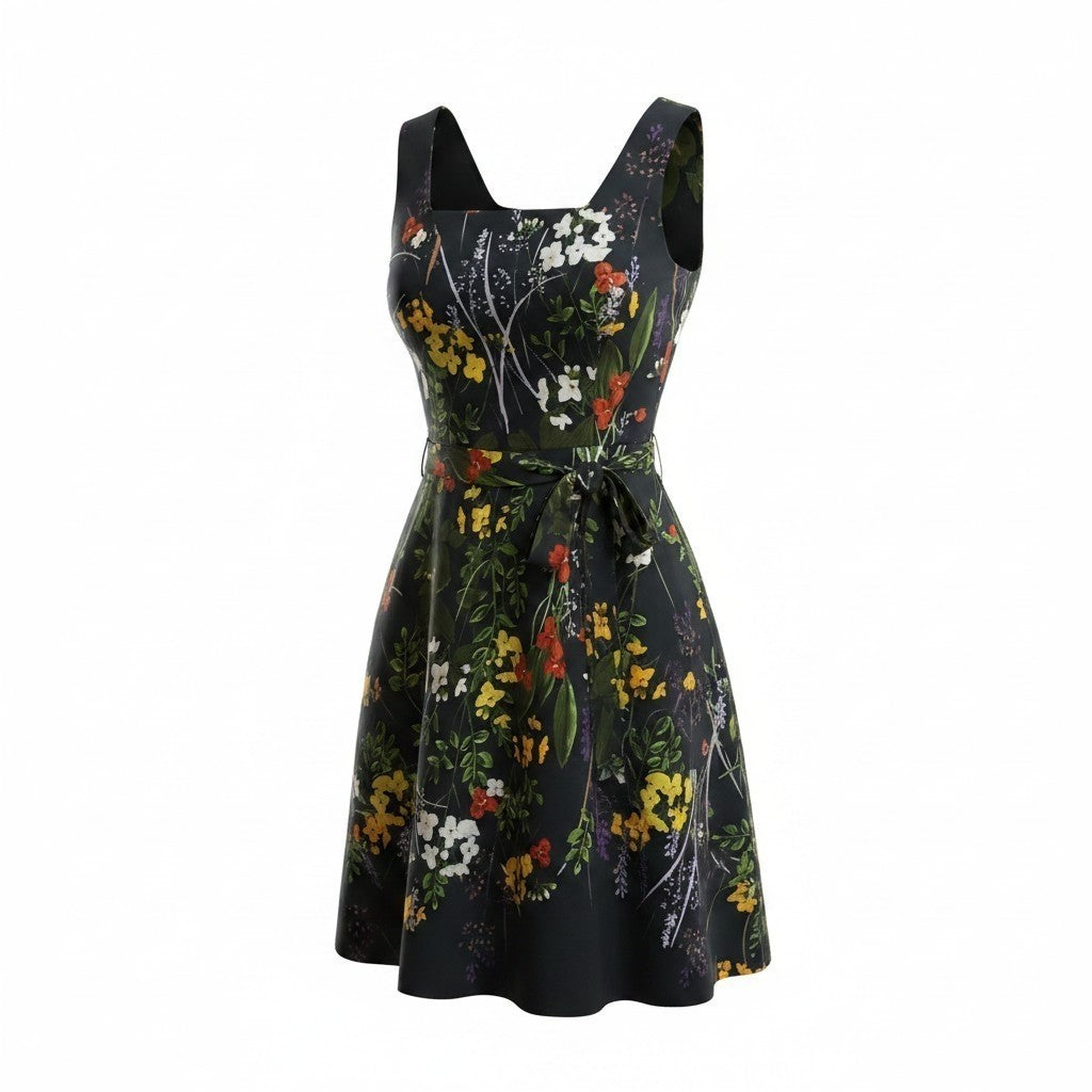 Department Store UK Karen Millen black floral fit and flare dress, front view