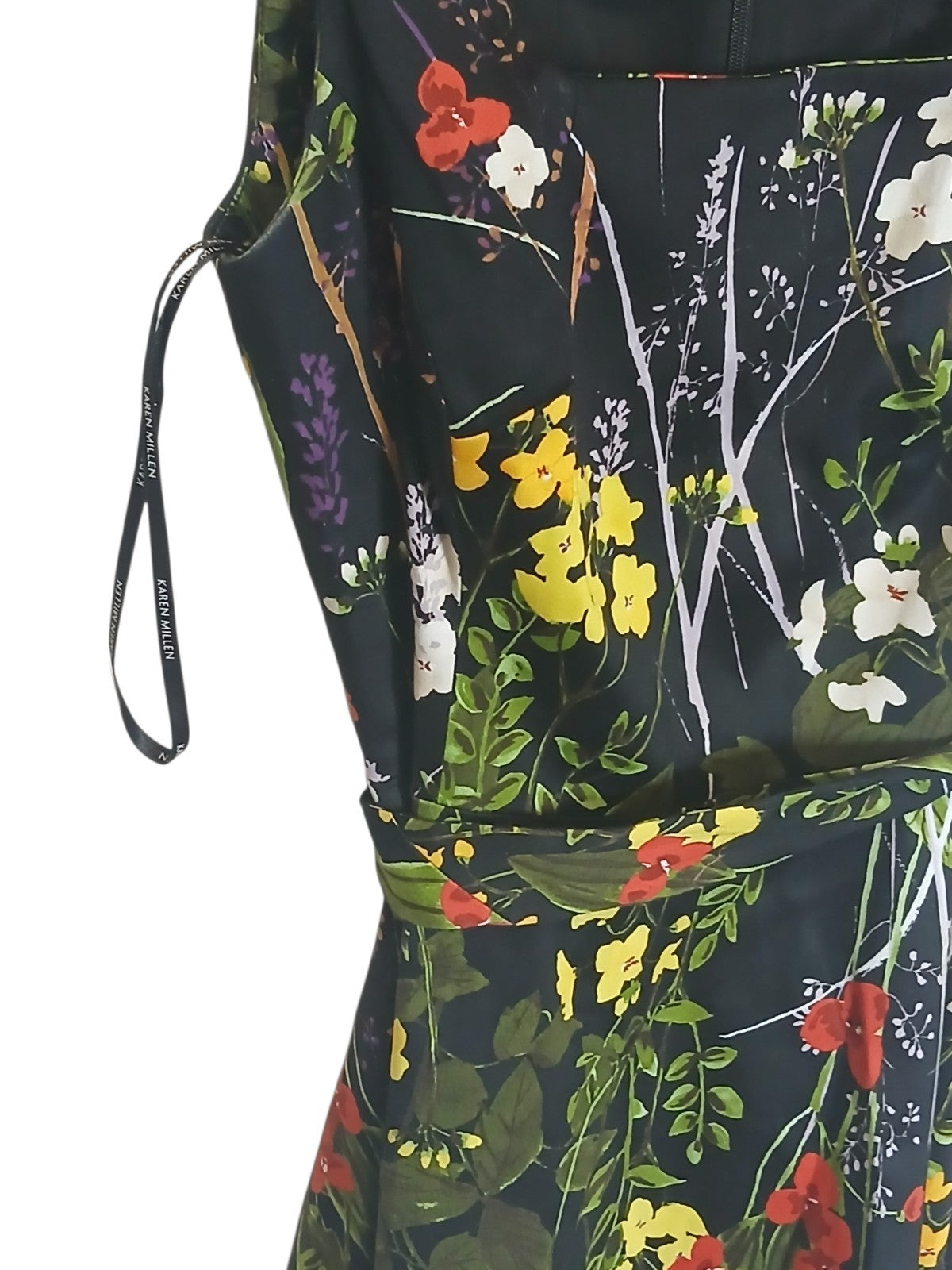 Department Store UK Karen Millen black floral fit and flare dress detail view